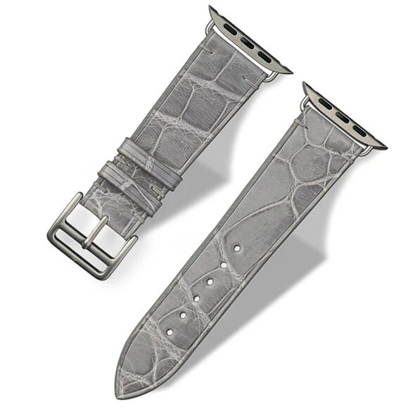 Unique Exotic Leather Strap – Genuine Alligator - Gray White Color